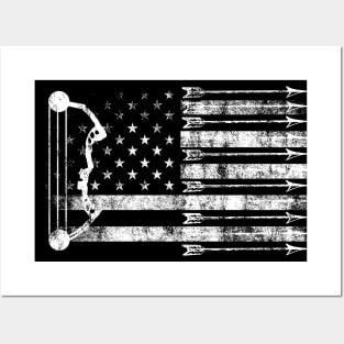 American Flag Deer Hunting Compound Bow and Arrows Posters and Art